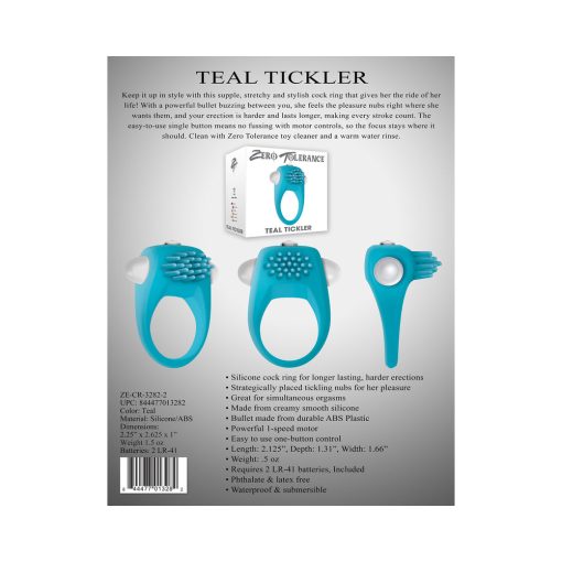 Zero Tolerance Teal Tickler Single-Speed Vibrating Silicone Cockring Teal - Image 8