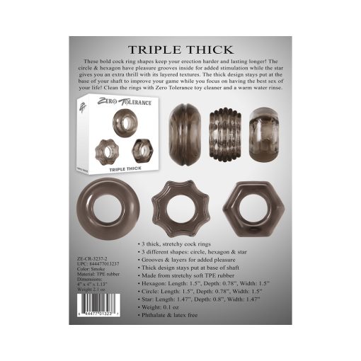 Zero Tolerance Triple Thick 3-Piece Cockring Set Smoke - Image 8