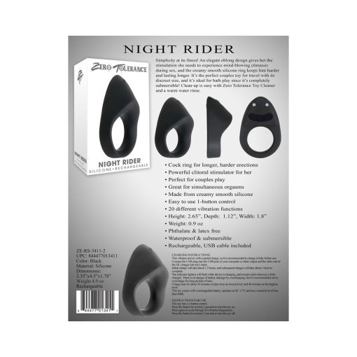 Zero Tolerance Night Rider Rechargeable Vibrating Silicone Cockring Black - Image 10