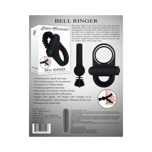 Zero Tolerance Bell Ringer Rechargeable Vibrating Flicking Silicone Cockring Black - Image 14