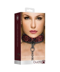 Ouch! Luxury Adjustable Collar With Leash Burgundy