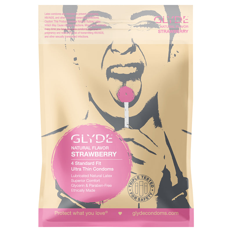 Glyde Natural Flavor Condom Strawberry 4Pk 1 Glyde  Natural Flavor Condom Strawberry 4Pk