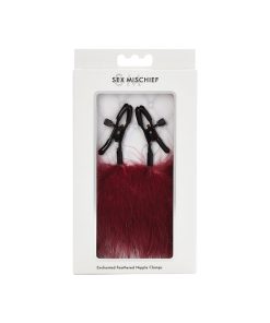 Sportsheets Sex & Mischief Enchanted Feather Nipple Clamps Burgundy