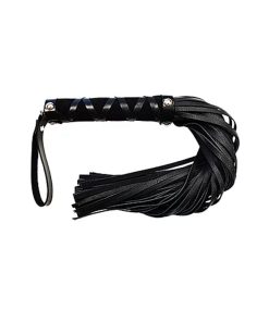 Short Leather Flogger With Studded Handle - Black