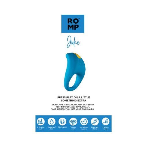 Romp Juke Rechargeable Silicone Vibrating Penis Ring Light Blue - Image 18