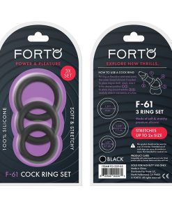 Forto F-61 3-Piece Silicone Cockring Set Black