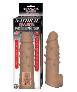 Natural Realskin Spiked Vibrating Penis Xtender - Brown