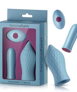Femmefunn Versa T Bullet Vibrator & Textured Silicone Tongue-Shaped Sleeve Light Blue