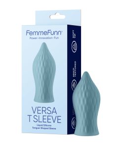 Femmefunn Versa T Sleeve Textured Silicone Tongue-Shaped Bullet Sheath Light Blue