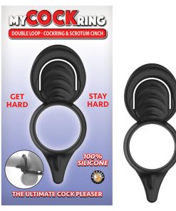 My Cockring Double Loop Cockring & Scrotum Cinch Black