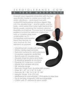 Zero Tolerance Vibrating Ball Cradle Rechargeable Remote-Controlled Silicone Cockring Black