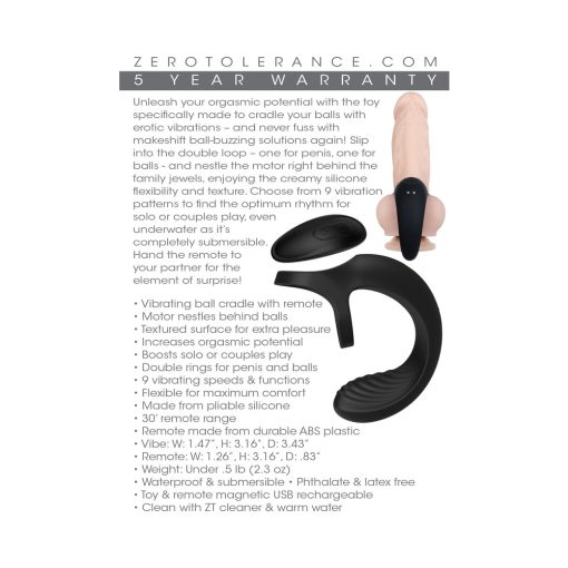 Zero Tolerance Vibrating Ball Cradle Rechargeable Remote-Controlled Silicone Cockring Black - Image 18