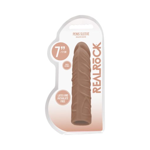 Realrock Realistic Veiny 7 In. Penis Sleeve Extender Tan - Image 4