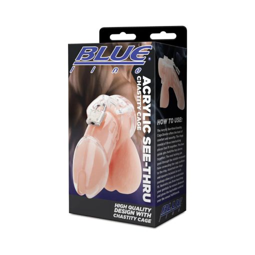 Blue Line Acrylic See-Thru Chastity Cock Cage Clear - Image 5