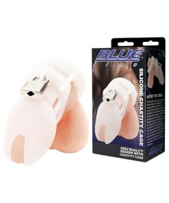 Blue Line Silicone Chastity Cock Cage White