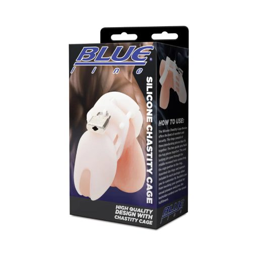 Blue Line Silicone Chastity Cock Cage White - Image 5