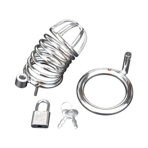 Blue Line Deluxe Chastity Cage Silver - Image 2