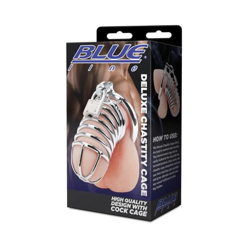 Blue Line Deluxe Chastity Cage Silver - Image 5