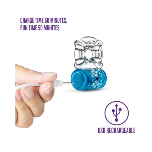 Play With Me Pleaser Rechargeable Vibrating C-Ring Blue - Image 4