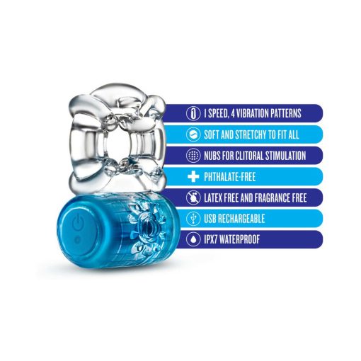 Play With Me Pleaser Rechargeable Vibrating C-Ring Blue - Image 5