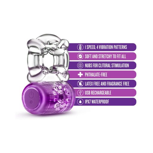 Play With Me Pleaser Rechargeable Vibrating C-Ring Purple - Image 5