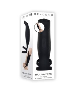 Gender X Rocketeer Rechargeable Triple-Ring Vibrating Silicone Penis Sheath Black