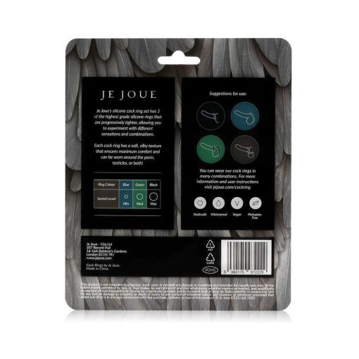 Je Joue Silicone Cock Ring 3-Piece Set Black/Green/Blue - Image 2