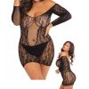 Rene Rofe Demure Long Sleeve Mini Dress Black Xl/2Xl