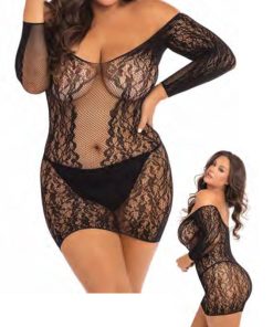 Rene Rofe Demure Long Sleeve Mini Dress Black Xl/2Xl