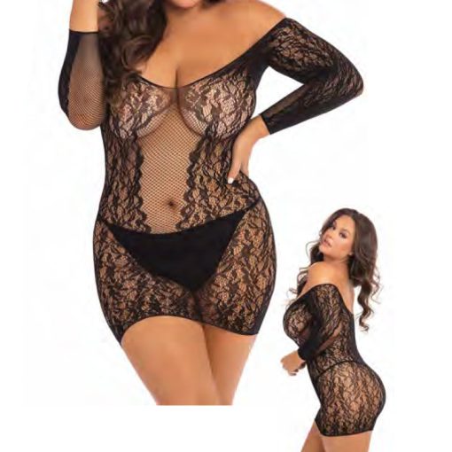Rene Rofe Demure Long Sleeve Mini Dress Black Xl/2Xl