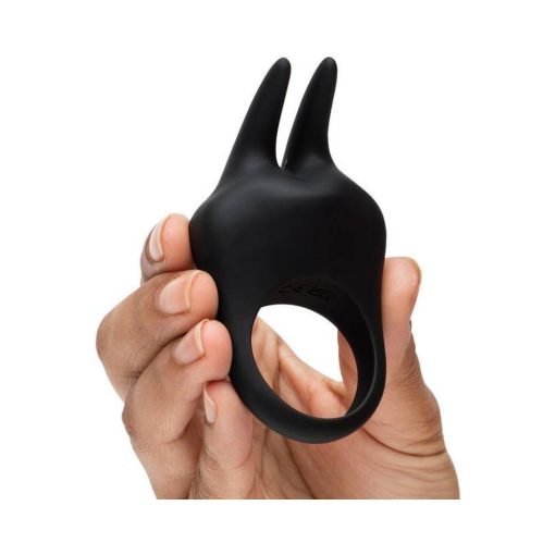 black silicone vibrating rabbit love ring with ears, waterproof rechargeable couples vibrator