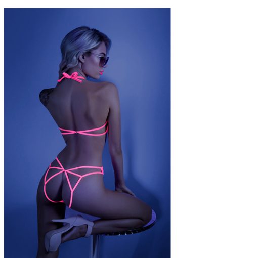 Fantasy Lingerie Glow Impress Me Lace Bodysuit With Open-Cage Back Neon Pink M/L - Image 3