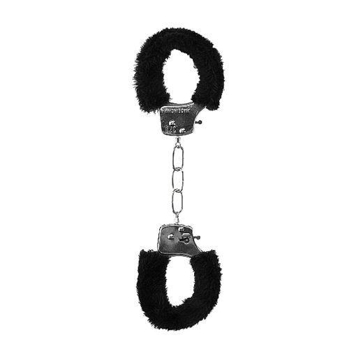 Ouch! Black & White Beginner Pleasure Furry Wrist Cuffs With Quick-Release Button Black - Image 4