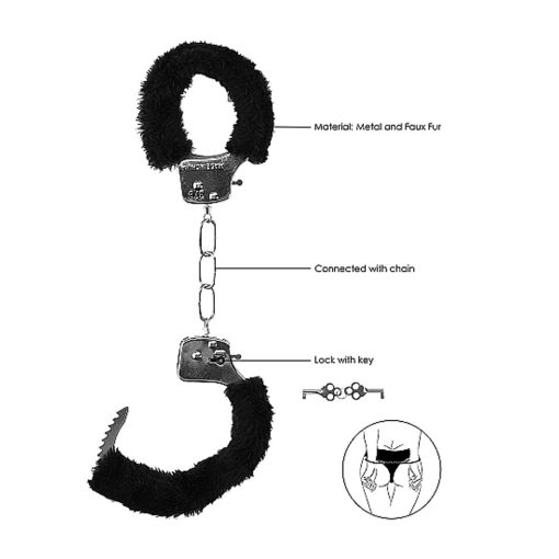 Ouch! Black & White Beginner Pleasure Furry Wrist Cuffs With Quick-Release Button Black - Image 5