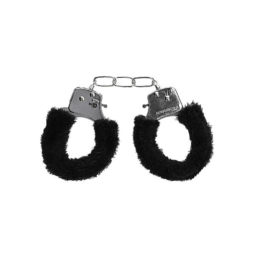 Ouch! Black & White Beginner Pleasure Furry Wrist Cuffs With Quick-Release Button Black - Image 6