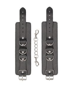 Ouch! Black & White Adjustable Bonded Leather Wrist Or Ankle Cuffs Black