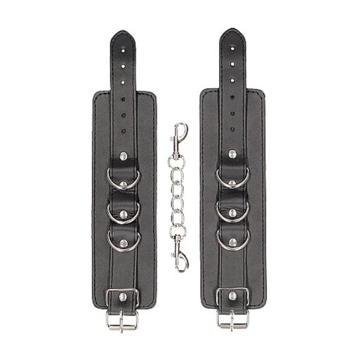 Ouch! Black & White Adjustable Bonded Leather Wrist Or Ankle Cuffs Black - Image 5