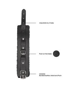 Ouch! Black & White Adjustable Plush Bonded Leather Hand Cuffs Black