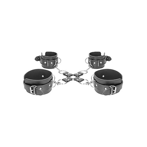 Ouch! Black & White Bonded Leather Hogtie With Hand & Ankle Cuffs Black - Image 5