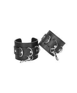 Ouch! Black & White Bonded Leather Hogtie With Hand & Ankle Cuffs Black
