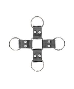 Ouch! Black & White Bonded Leather Hogtie With Hand & Ankle Cuffs Black