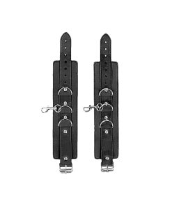 Ouch! Black & White Adjustable Bonded Leather Collar With Hand Cuffs & Chain Black
