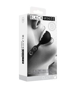 Ouch! Black & White Silicone Ball Gag With Adjustable Bonded Leather Straps Black