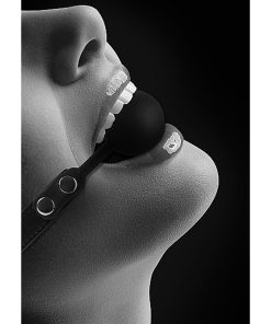 Ouch! Black & White Silicone Ball Gag With Adjustable Bonded Leather Straps Black