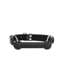 Ouch! Black & White Silicone Bit Gag With Adjustable Bonded Leather Straps Black
