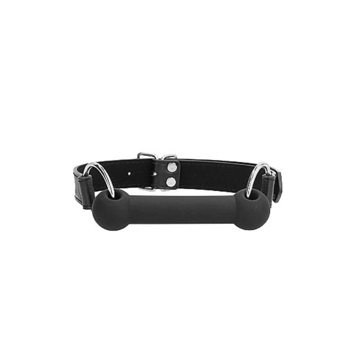 Ouch! Black & White Silicone Bit Gag With Adjustable Bonded Leather Straps Black - Image 4