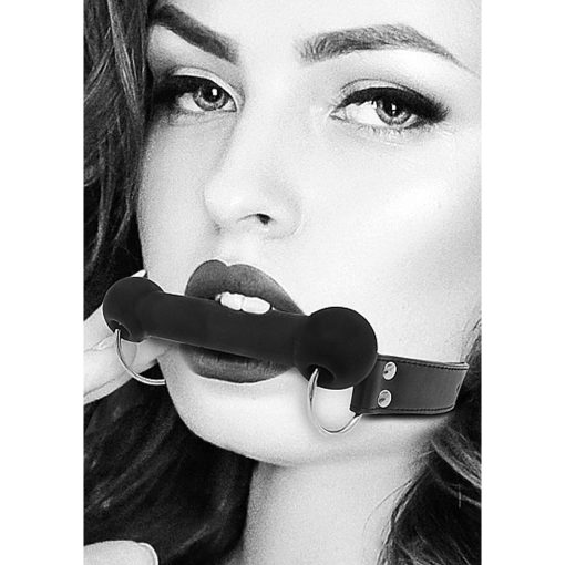 Ouch! Black & White Silicone Bit Gag With Adjustable Bonded Leather Straps Black - Image 8