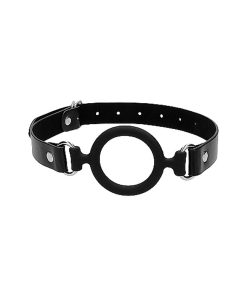 Ouch! Black & White Silicone Ring Gag With Adjustable Bonded Leather Straps Black