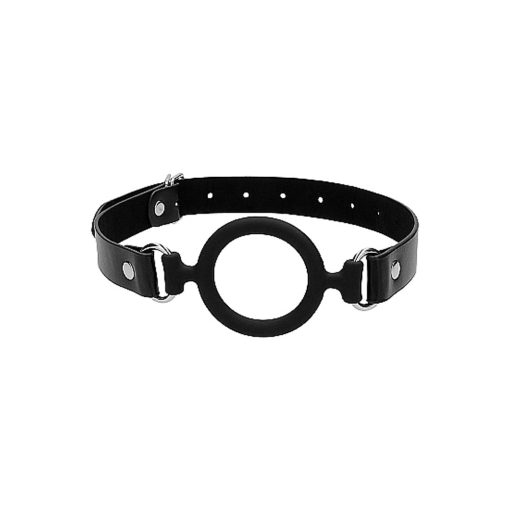 Ouch! Black & White Silicone Ring Gag With Adjustable Bonded Leather Straps Black - Image 4
