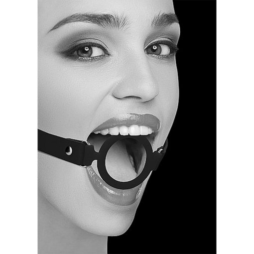 Ouch! Black & White Silicone Ring Gag With Adjustable Bonded Leather Straps Black - Image 7
